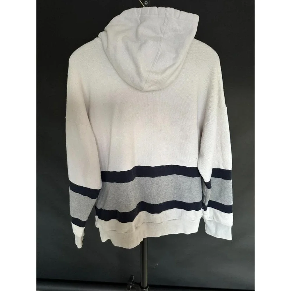 Vintage Adidas Hoodie Made in USA Y2K Thermal Cream Grey Navy‎ Medium 1990s